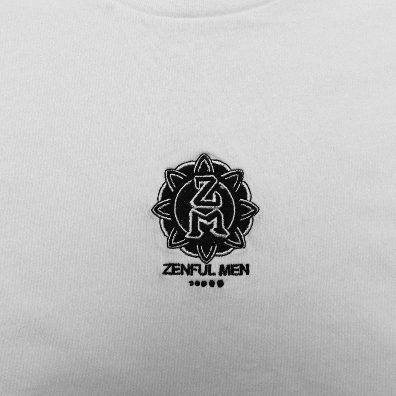 Premium White Embroidery T - Black/out Logo